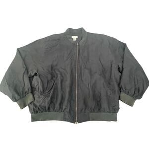 VTG 90s Bogari 100% Silk Full Zip Black Bomber Jacket Men's Sz L Hipster Goth